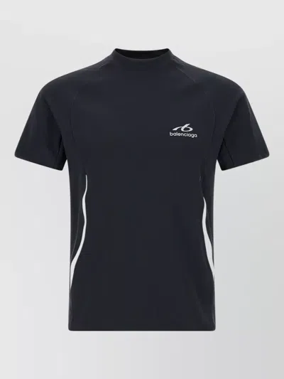 Balenciaga Techwear Logo-print Mock-neck Short-sleeve T-shirt In Blue