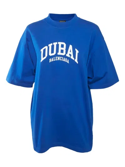 Pre-owned Balenciaga Text-print Cotton T-shirt In Blue