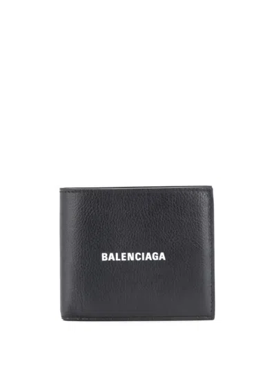 Balenciaga Textured Black Leather Wallet With Prominent Logo