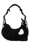 Balenciaga Textured Black Shoulder Bag With Braided Handlecharm In Black