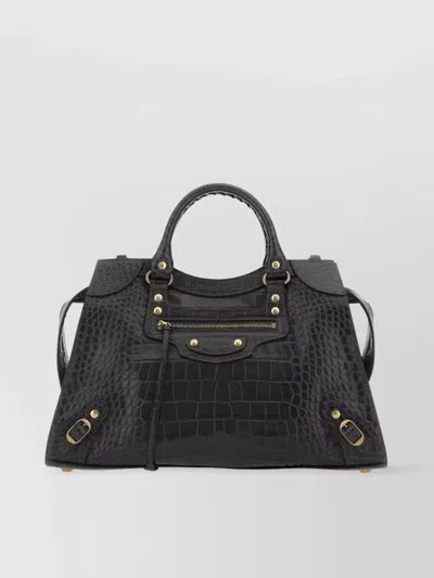 Balenciaga Textured Crocodile Tote With Stylish Hardware In Grey