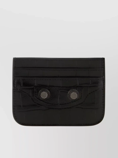 Balenciaga Textured Crocodile Wallet With Metallic Accents In Black