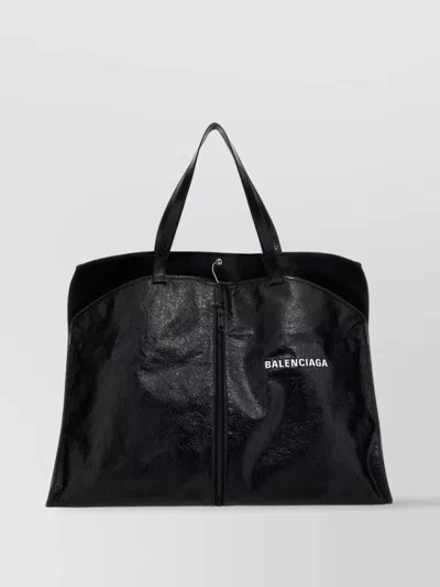 Balenciaga Textured Finish Top Handles Tote Bag In Black