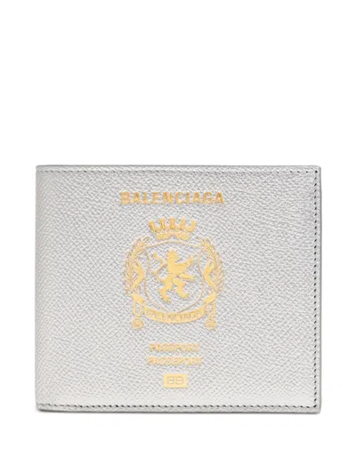 Balenciaga Textured Graphic Leather Wallet In Silver