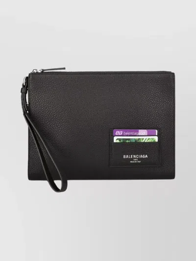 Balenciaga Textured Leather Pouch Wrist Strap In Black