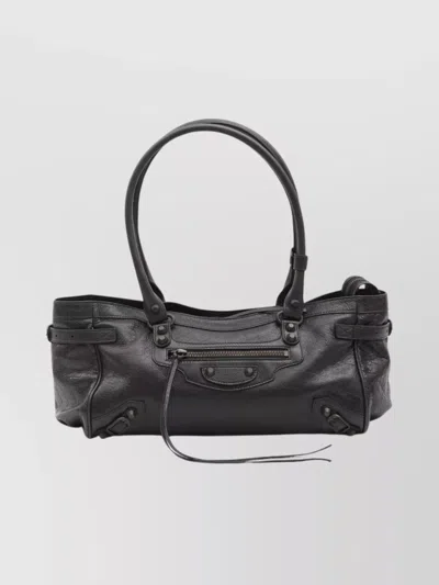 Balenciaga Textured Leather Tote Bag With Double Handles In Black
