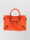 Balenciaga Textured Shoulder Bag Braided Handles In Orange