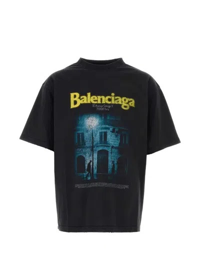 Balenciaga Medium Fit Distressed The Address Graphic T-shirt In Black