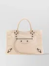 Balenciaga Studded Shoulder Bag With Textured Finish And Top Handle In Neutral