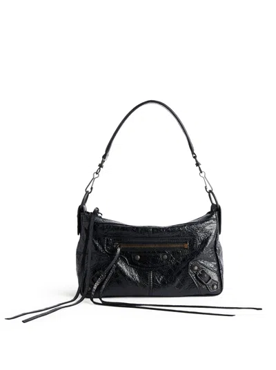 Balenciaga The City Moto Mini In Black Arena Lambskin With Brass Finishings
