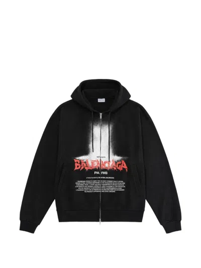 Balenciaga The Door Oversized Zip Sweatshirt In Black Dry Fleece