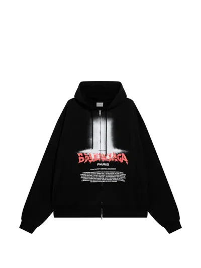 Balenciaga The Door Oversized Zip Sweatshirt In Black Dry Fleece