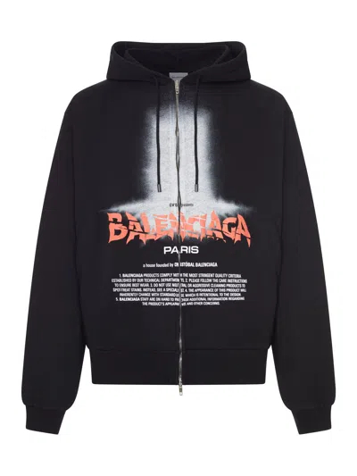 Balenciaga The Door Oversized Zip Sweatshirt In Black Dry Fleece