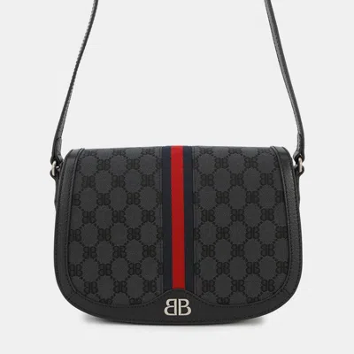 Pre-owned Balenciaga The Hacker Project Ophidia Shoulder Bag Black Canvas Leather