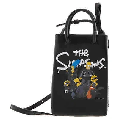 Pre-owned Balenciaga The Simpsons Mini Shopping Bag In Shiny Box Calfskin 593826 23vbn In Black