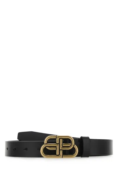 Balenciaga Thin Black Belt With Gold Buckle