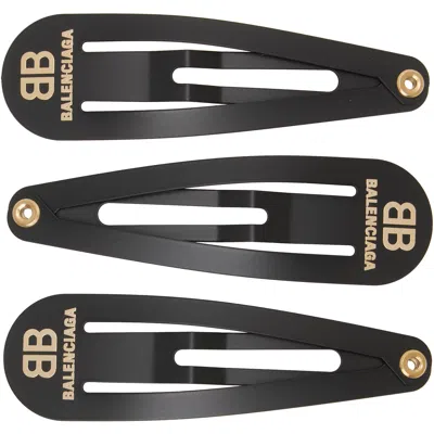 Balenciaga Three-pack Black Hair Clips In 5610 Matte Black/sh