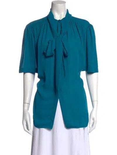 Pre-owned Balenciaga Tie Neck Short Sleeve Blouse In Blue