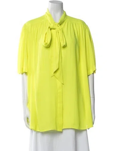 Pre-owned Balenciaga Tie Neck Short Sleeve Blouse In Green