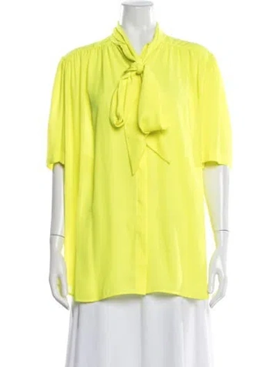 Pre-owned Balenciaga Tie Neck Short Sleeve Blouse In Green