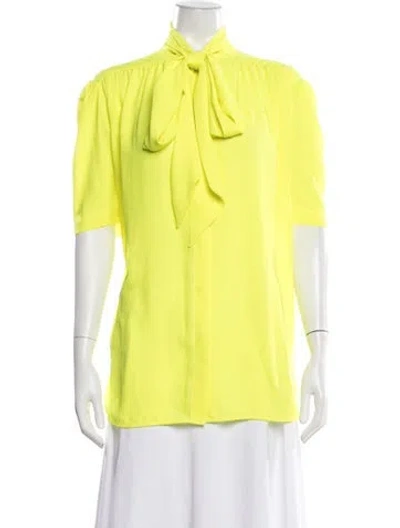 Pre-owned Balenciaga Tie Neck Short Sleeve Blouse In Green