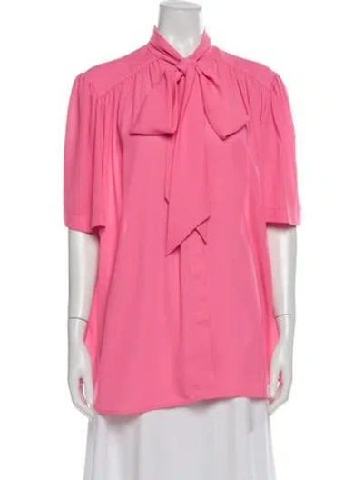 Pre-owned Balenciaga Tie Neck Short Sleeve Blouse In Pink