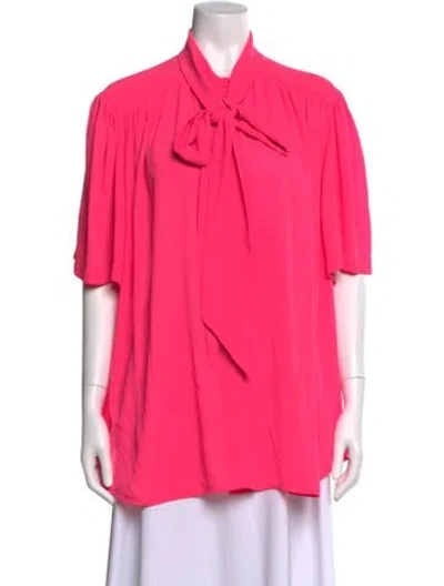 Pre-owned Balenciaga Tie Neck Short Sleeve Blouse In Pink