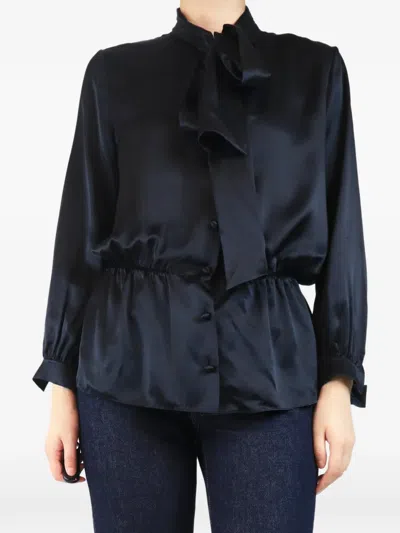Pre-owned Balenciaga Tie-neck Elasticated-waist Blouse In Blue