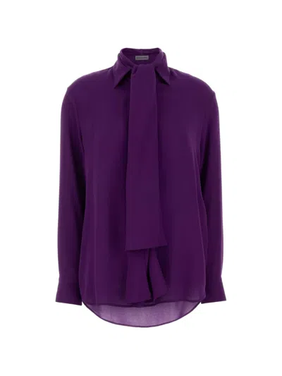 Balenciaga Long Sleeve Shirt Tie Neck Detail In Purple