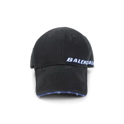 Balenciaga Tilted Typo Cap In Cotton Drill In Blue