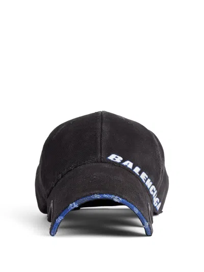 Balenciaga Tilted Typo Cap In Cotton Drill In Black