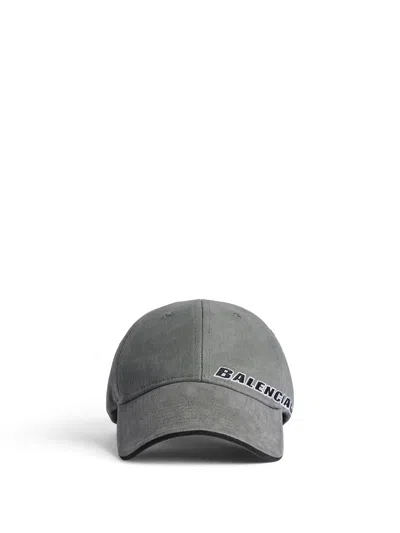 Balenciaga Tilted Typo Cap In Cotton Drill Accessories In Gray