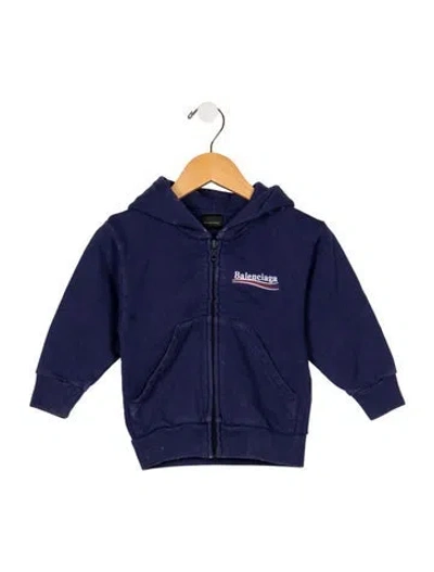 Pre-owned Balenciaga Babies' Toddler Boys Branded Embroidered Hoodie In Blue