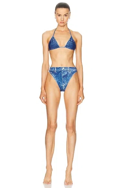 Balenciaga Trompe L'oeil Denim-effect Bikini In Washed Blue