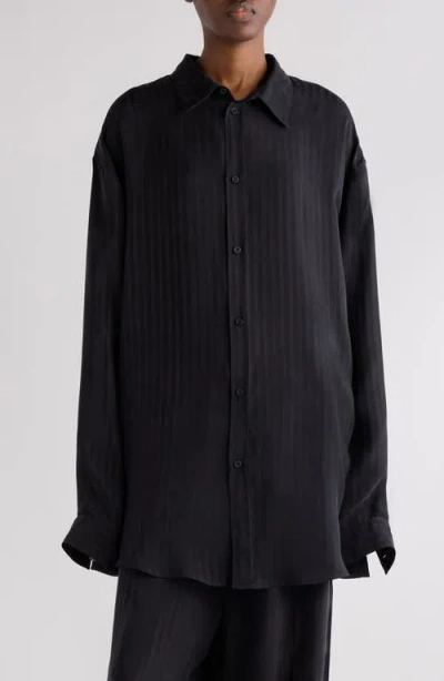 Balenciaga Tonal Stripe Oversize Button-up Shirt In Black