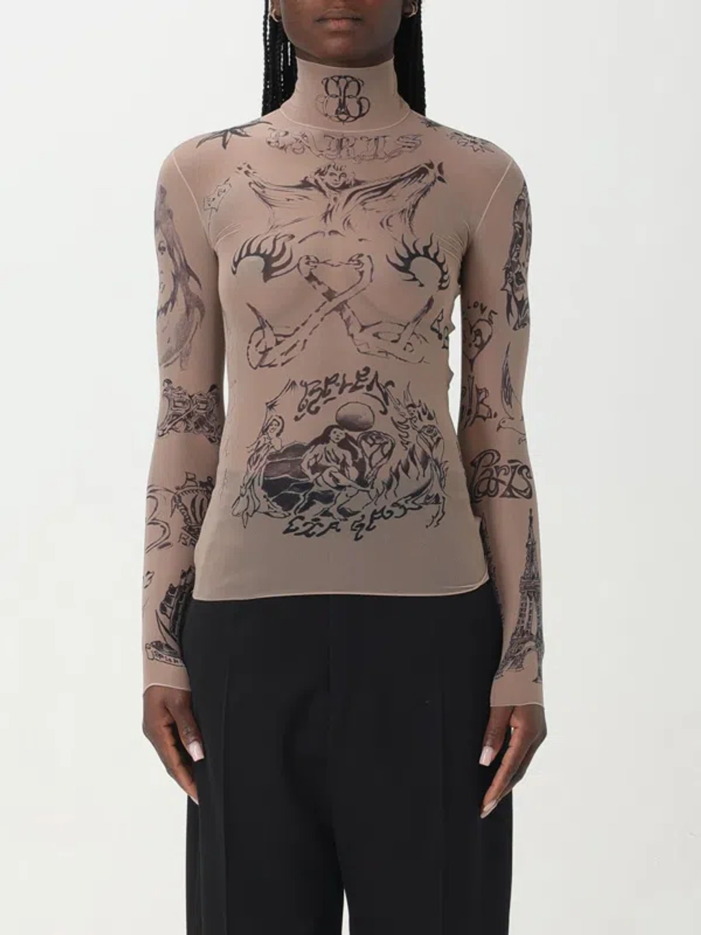 トップス BALENCIAGA tattoo Balenciaga Tattoo Stretch Tech Turtleneck Top In Beige | ModeSens