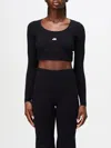 Balenciaga Logo Scoop Neck Cropped Top With Long Sleeves In Schwarz