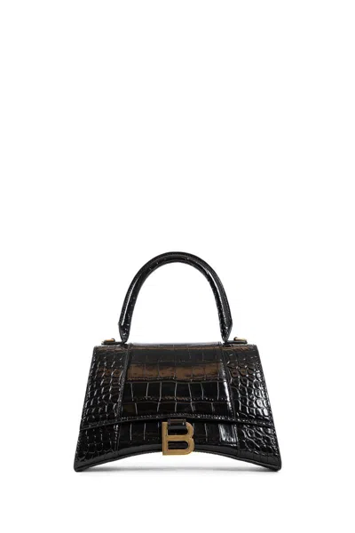 Balenciaga Hourglass Embossed Small Handbag In Black