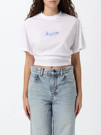 Balenciaga Logo-embroidered Cotton T-shirt In White