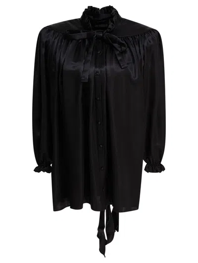 Balenciaga Ruffled Collar Satin Finish Tie Detail In Black