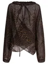 Balenciaga Sheer Silk Blouse With Leopard Print In Brown