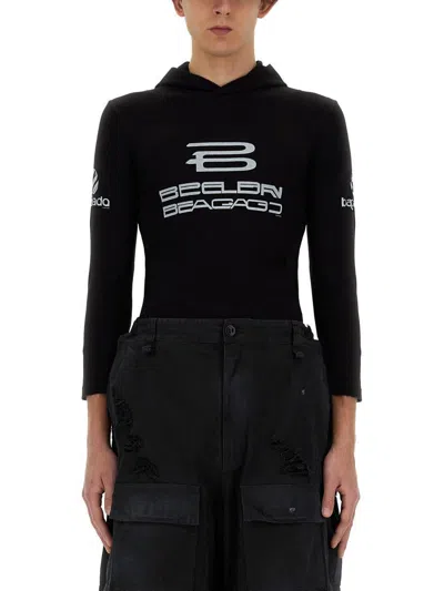 Balenciaga Men Hooded T-shirt In Black