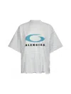 Balenciaga Icon Print Cropped Cotton T-shirt In Dirty White/blue