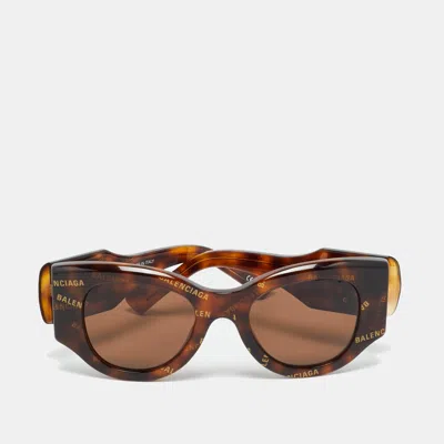 Pre-owned Balenciaga Tortoise Brown Bb0070s Logo Cat Eye Sunglasses