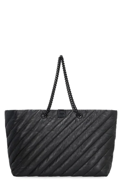 Balenciaga Carry All Crush Leather Tote Bag Women In Black