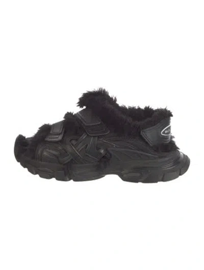 Pre-owned Balenciaga Track Fur Leather Sandals In Black