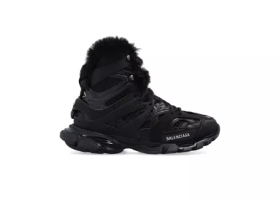 Pre-owned Balenciaga Track Hike Boots Faux Fur Sneakers In Black
