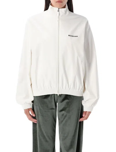 Balenciaga Womens Back Track Jacket In White Technical Polyester