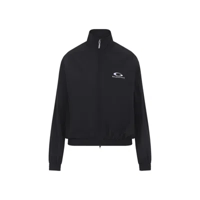 Balenciaga Logo-embroidered Cotton Bomber Jacket In Black