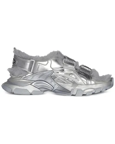 Balenciaga Track Leather Sandal In Silver